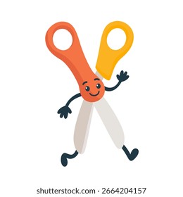 Cute cartoon scissors character, flat vector illustration