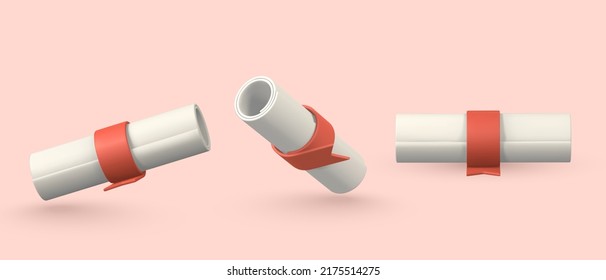 Cute Cartoon Scroll Paper Diploma With Ribbon. Education, Degree Ceremony Concept. Vector Illustration.