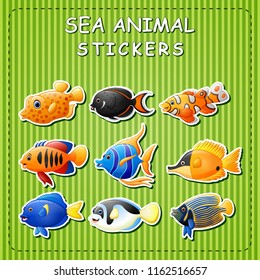 Cute cartoon sea animals on sticker