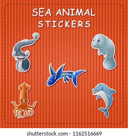 Cute cartoon sea animals on sticker