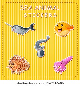 Cute cartoon sea animals on sticker