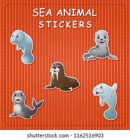 Cute cartoon sea animals on sticker