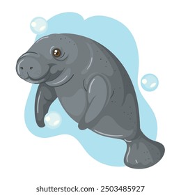 cute cartoon sea cow isolated