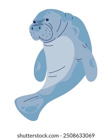 cute cartoon sea cow isolated