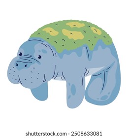 cute cartoon sea cow isolated