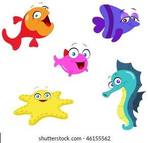 Cute cartoon sea creatures