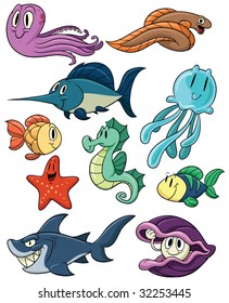 Cute Cartoon Sea Creatures. All On Different Layers For Easy Editing.