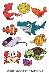 Cute cartoon sea creatures. All in different layers for easy editing.