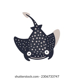 Cute cartoon sea fish stingray , flat style illustration.