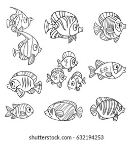 Seamless Pattern Black White Tropical Fish Stock Illustration 525198655