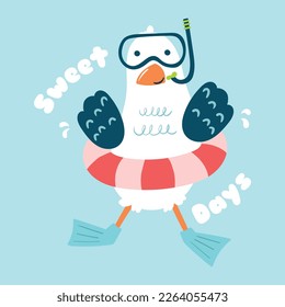 cute cartoon sea gull vector illustration