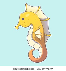 Cute Cartoon Sea Horse Sea Creature Flat Art Vector