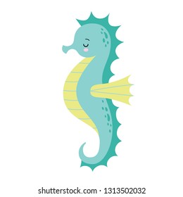 Cute cartoon Sea horse isolated. Seahorse on a white background, vector illustration.