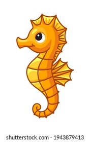 Cute cartoon sea horse isolated on white background. Children vector illustration. 
