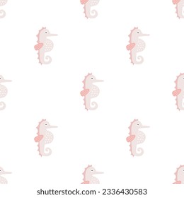 Cute cartoon sea horse - vector illustration. Awesome character -  shark. Undersea illustration in flat style. 