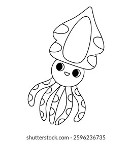 Cute cartoon sea squid, Coloring book for children
