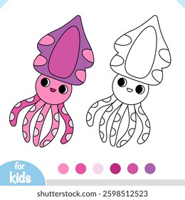 Cute cartoon sea squid, Coloring book for children
