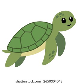 Cute cartoon sea turtle. Sea animal. Underwater life. Fun and playful design for kids, cards, stickers.