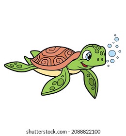 Cute cartoon sea turtle color variation for coloring page isolated on white background