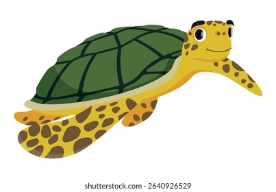 Cute Cartoon Sea Turtle with Colorful Shell and Happy Expression