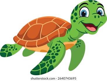 Cute cartoon sea turtle with happy expression vector illustration