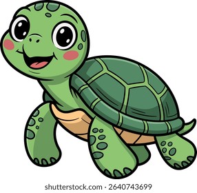 Cute cartoon sea turtle with happy expression vector illustration