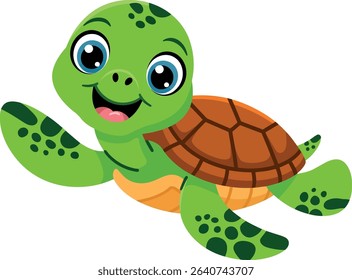 Cute cartoon sea turtle with happy expression vector illustration