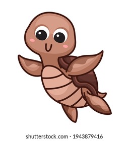 Cute cartoon sea turtle isolated on white background. Swimming tortoise. Children vector illustration
