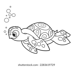 Cute cartoon Sea turtle outlined for coloring page on a white background