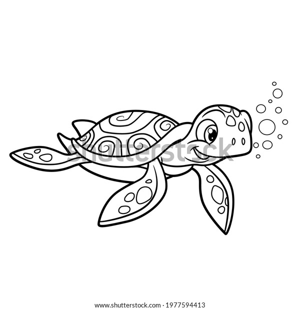 Cute Cartoon Sea Turtle Outlined Coloring Stock Vector (Royalty Free ...