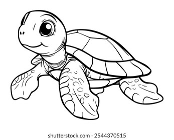 Cute cartoon sea turtle swimming.