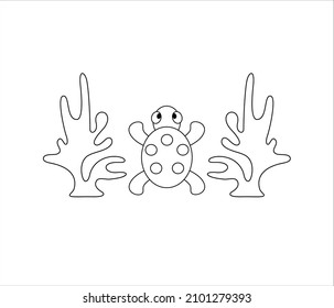 Una tira cómica tortuga marina. Ilustración de contorno en blanco y negro vectorial para el libro de coloreado.