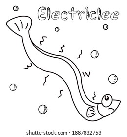 Cute cartoon sea water animals. Electric lee. Coloring book.