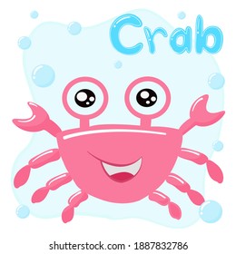 Cute cartoon sea water animals.  Crab.