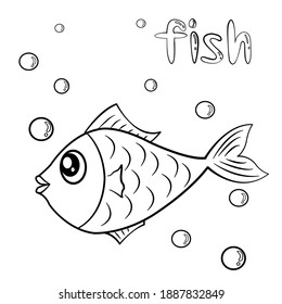 Cute cartoon sea water animals. fish. Coloring book.