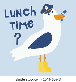 Cute Cartoon Seagull Drawing With Slogan Vector