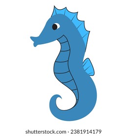 Cute cartoon seahorse. Character hand drawn illustration ocean animal.Sea creatures.Sea animal.Vector illustration.Isolated on white background.Marine underwater life.