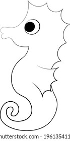 Cute cartoon Seahorse. Draw illustration in black and white