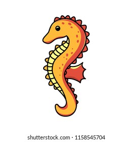 Cute cartoon seahorse. Hand drawn illustration vector.