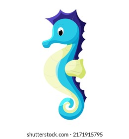 Cute  cartoon seahorse isolated on white background. Sea animal vector illustration