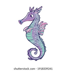 Cute Cartoon Seahorse. Isolated Vector Illustration.