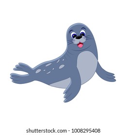 Cute cartoon seal. Arctic  animal. Vector illustration isolated on white background.