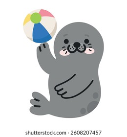 Cute cartoon seal doodle with ball