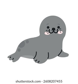 Cute cartoon seal doodle flat