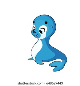 Cute cartoon seal with emotion. Character design. Vector illustration