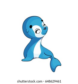 Cute cartoon seal with emotion. Character design. Vector illustration