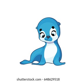 Cute cartoon seal with emotion. Character design. Vector illustration