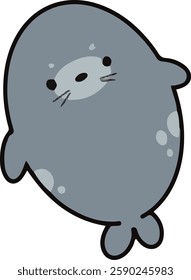 A cute cartoon seal with expressive eyes and a soft grey coat. This adorable marine mammal is perfect for children's illustrations, educational materials, and animal-themed designs