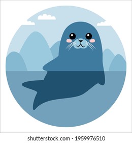 Cute cartoon seal with lettering . Happy Summer! Childish print for nursery, kids apparel,poster, postcard. Vector Illustration