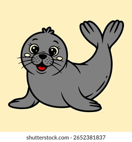 Cute cartoon seal, smiling and playful.